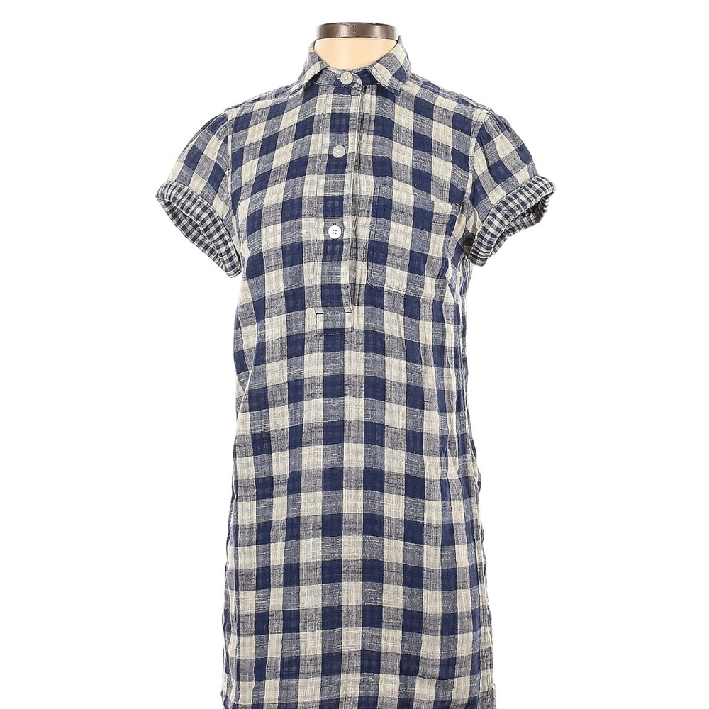 Navy white gingham shift dress